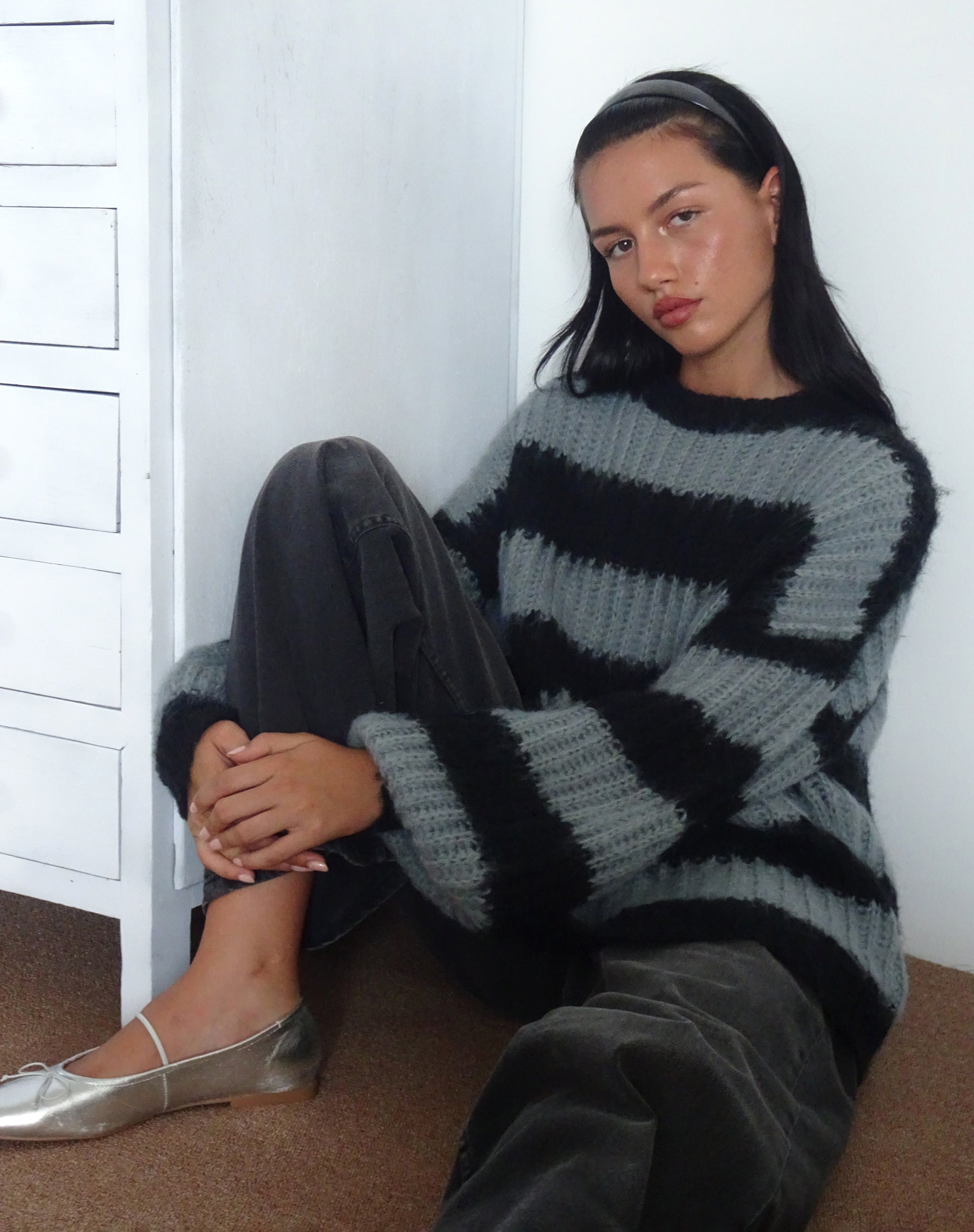 Immagine di Daren Jumper a righe grigio e carbone