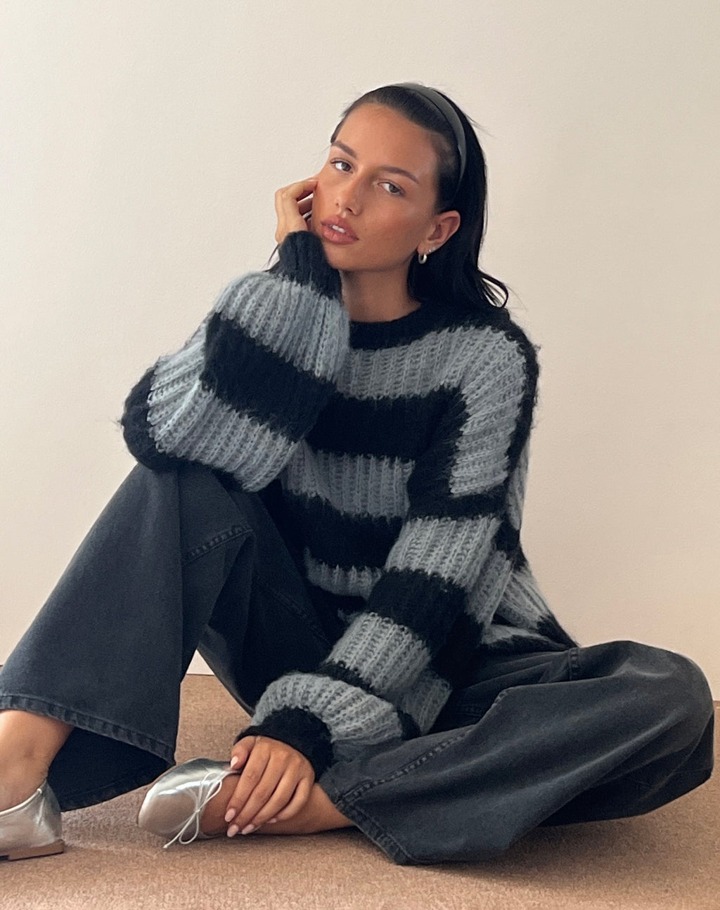 Maglione Daren a righe grigio e carbone