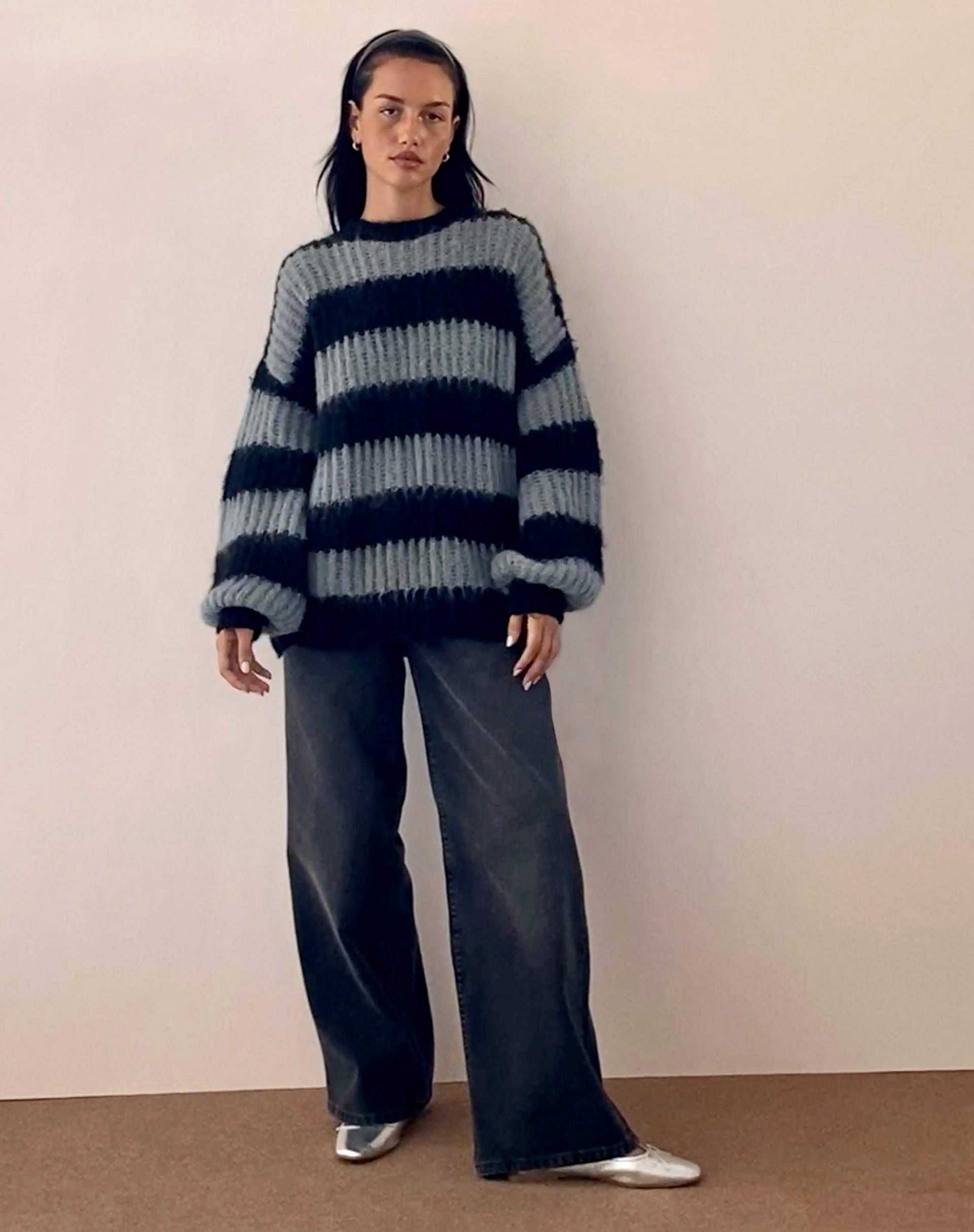 Immagine di Daren Jumper a righe grigio e carbone