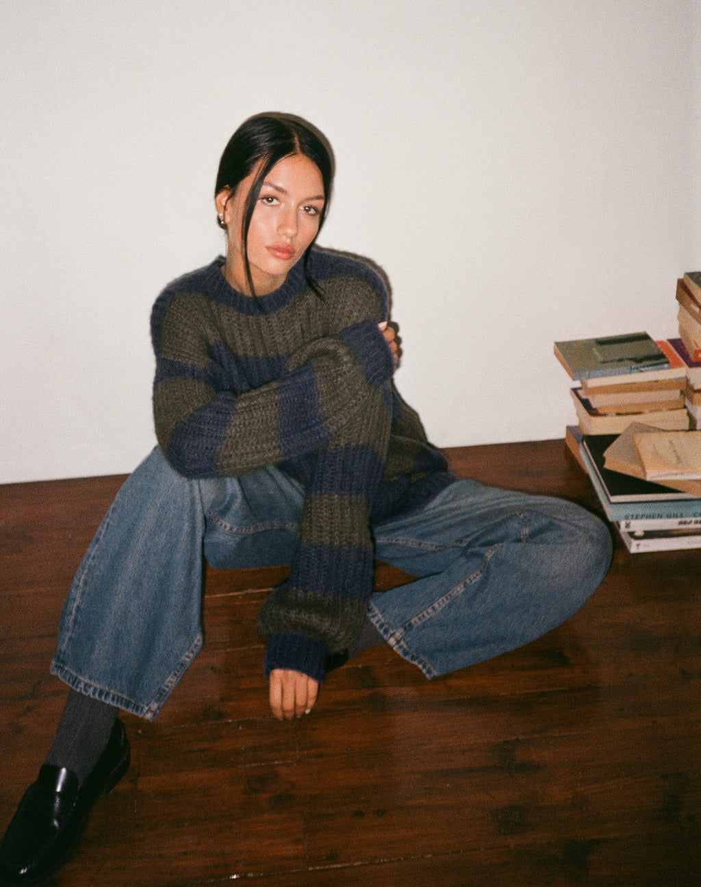 Daren - Maglia oversize a righe color cachi e blu navy