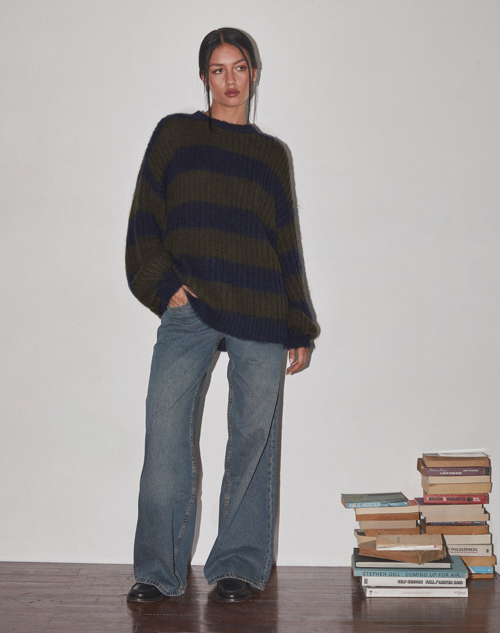 Daren - Maglia oversize a righe color cachi e blu navy