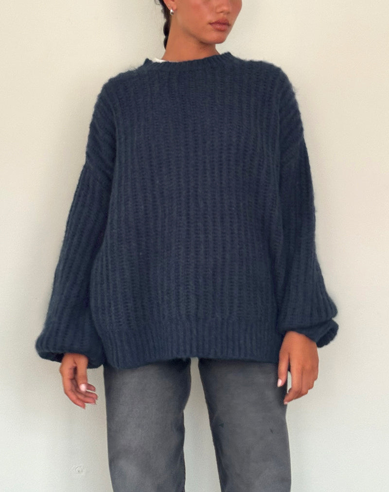 Daren - Maglione oversize in maglia blu navy