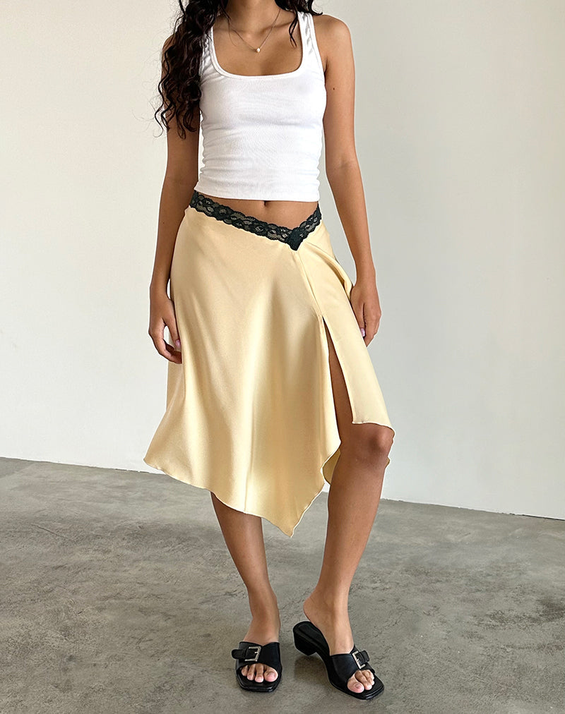 Gonna midi Houda in latticello con pizzo grigio