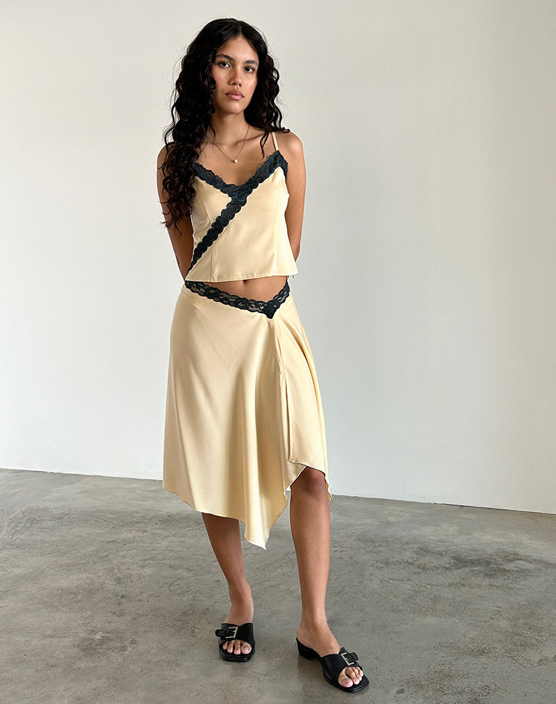 Gonna midi Houda in latticello con pizzo grigio