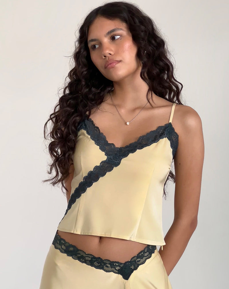 Top Darena Cami in latticello con pizzo grigio