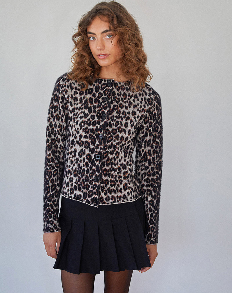 Immagine di Darlene Cardigan in maglia morbida leopardata marrone