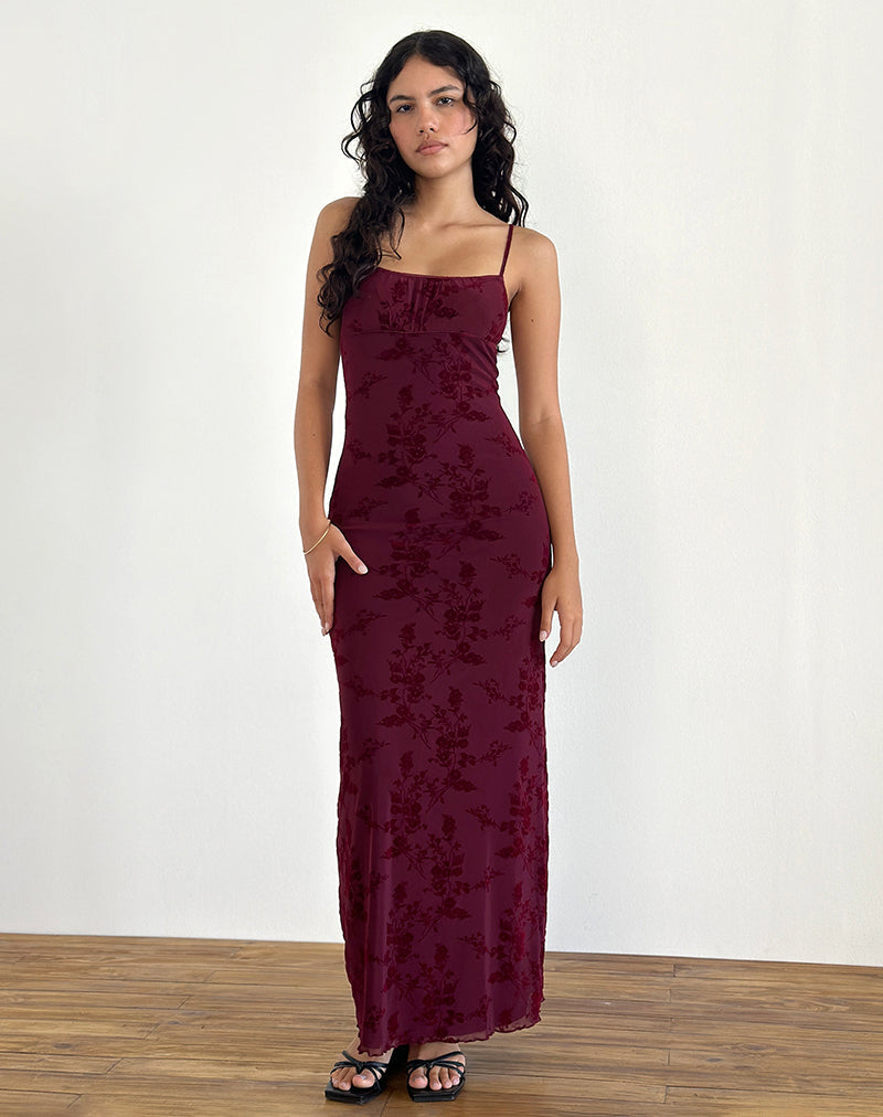 Maxi abito Darsih in fiore botanico marrone