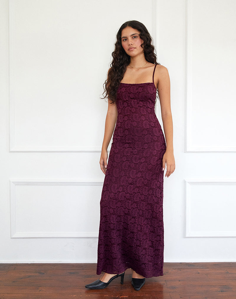 Immagine di Darsih Cami Maxi Dress in pizzo Paisley Borgogna