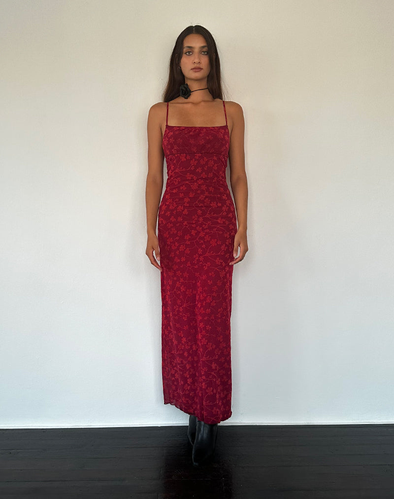 Immagine di Darsih Cami Maxi Dress Rosso Grunge Floreale Flock