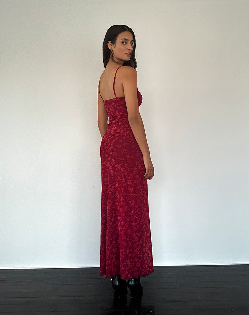 Darsih Cami Maxi Dress Rosso Grunge Floreale Flock