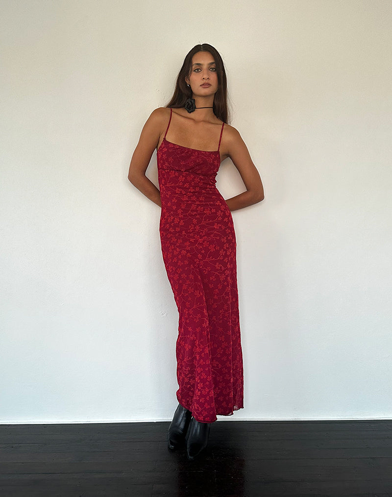Immagine di Darsih Cami Maxi Dress Rosso Grunge Floreale Flock
