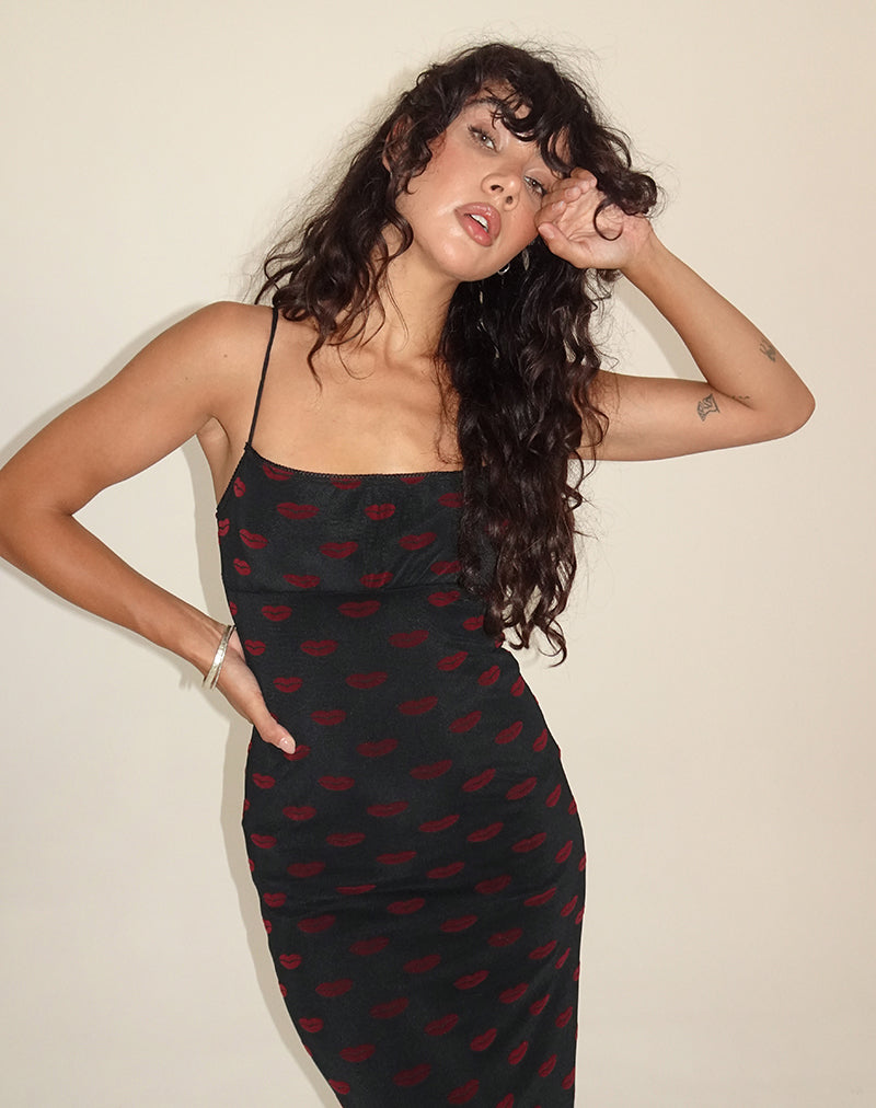 Maxi abito Darsih in Lips Flock nero