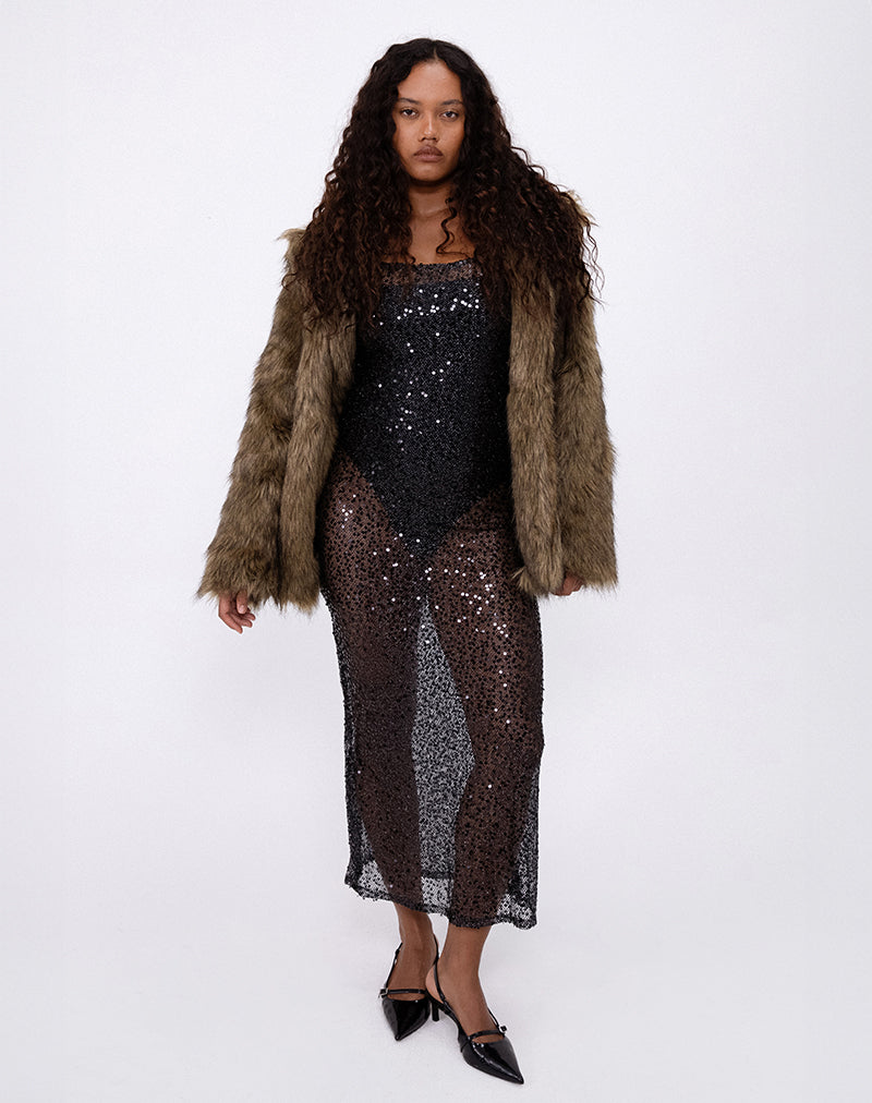 Maxi abito Darsih in maglia di paillettes nero