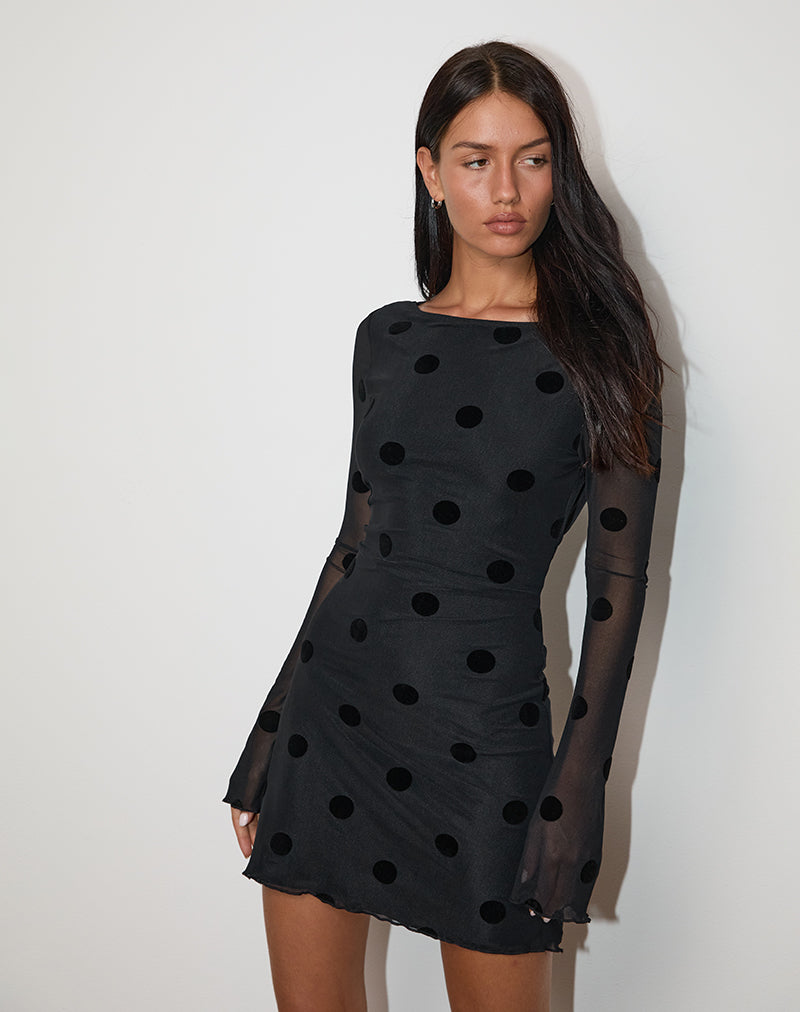 Immagine di Dasa Mini abito a maniche lunghe a pois grandi Nero