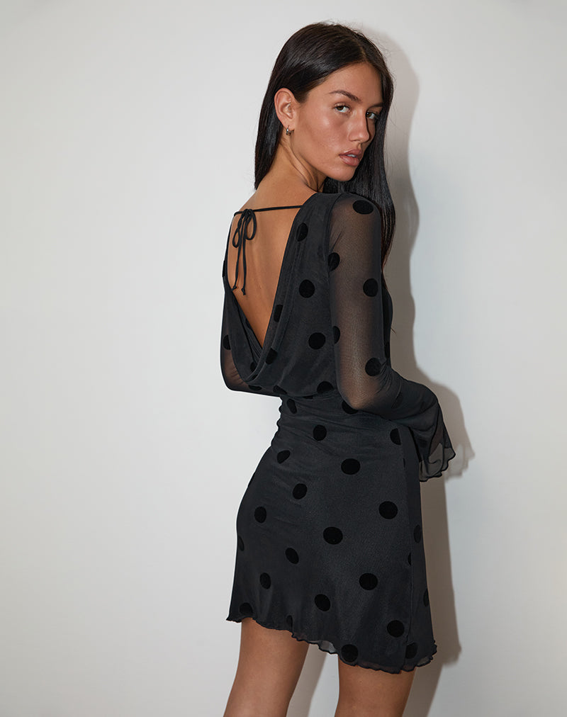 Mini abito a manica lunga Dasa in Big Polka Flock nero