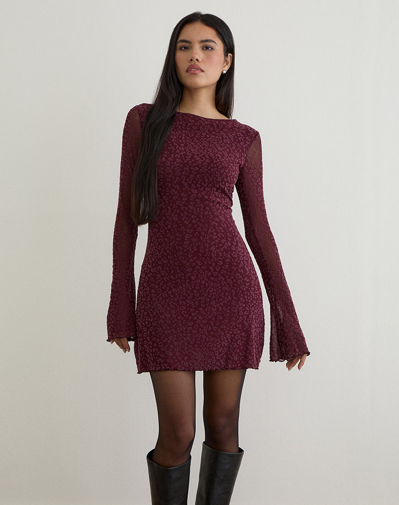 Immagine di Dasa Mini Abito a maniche lunghe in Flock Mini Leopard Plum