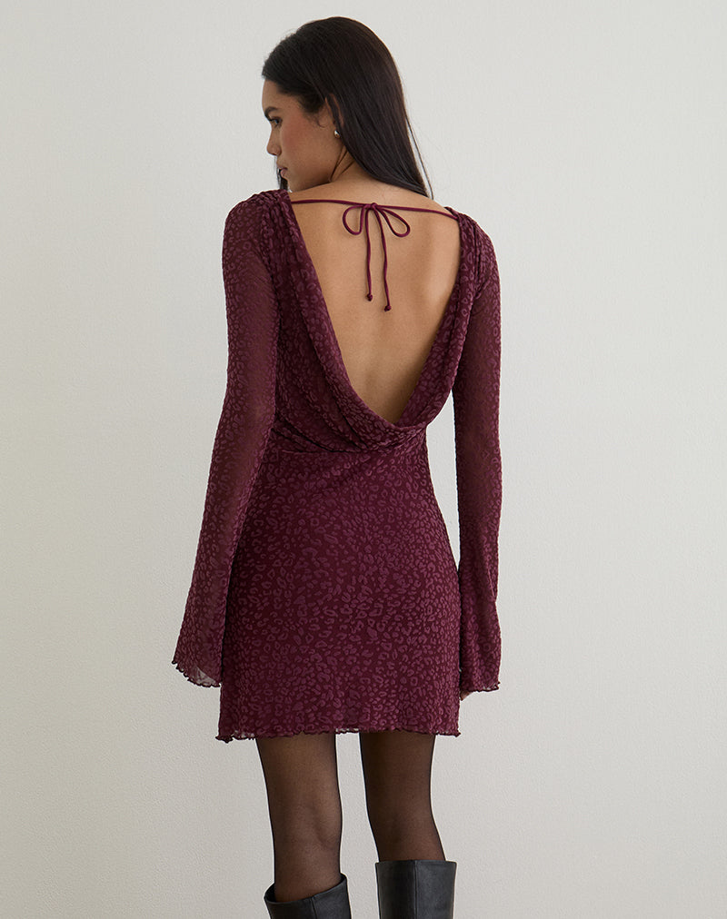 Immagine di Dasa Mini Abito a maniche lunghe in Flock Mini Leopard Plum