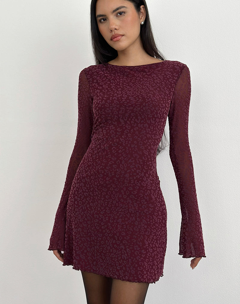 Immagine di Dasa Mini Abito a maniche lunghe in Flock Mini Leopard Plum
