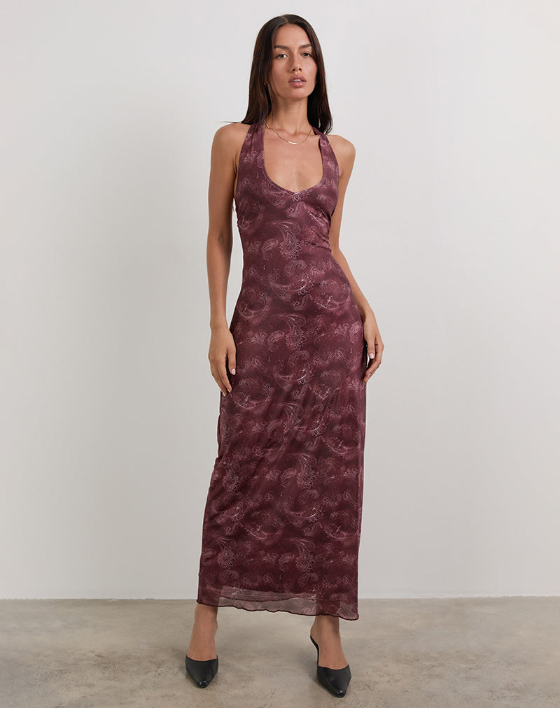 Immagine di Datari Maxi Dress in Mesh Tonal Paisley Plum