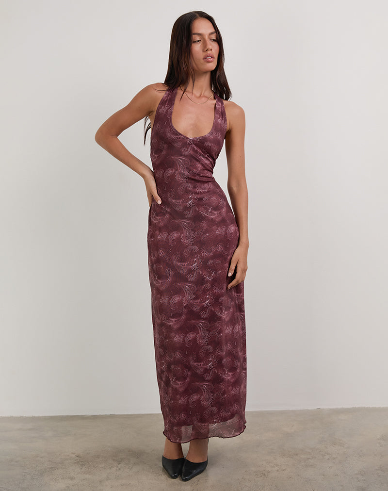 Immagine di Datari Maxi Dress in Mesh Tonal Paisley Plum