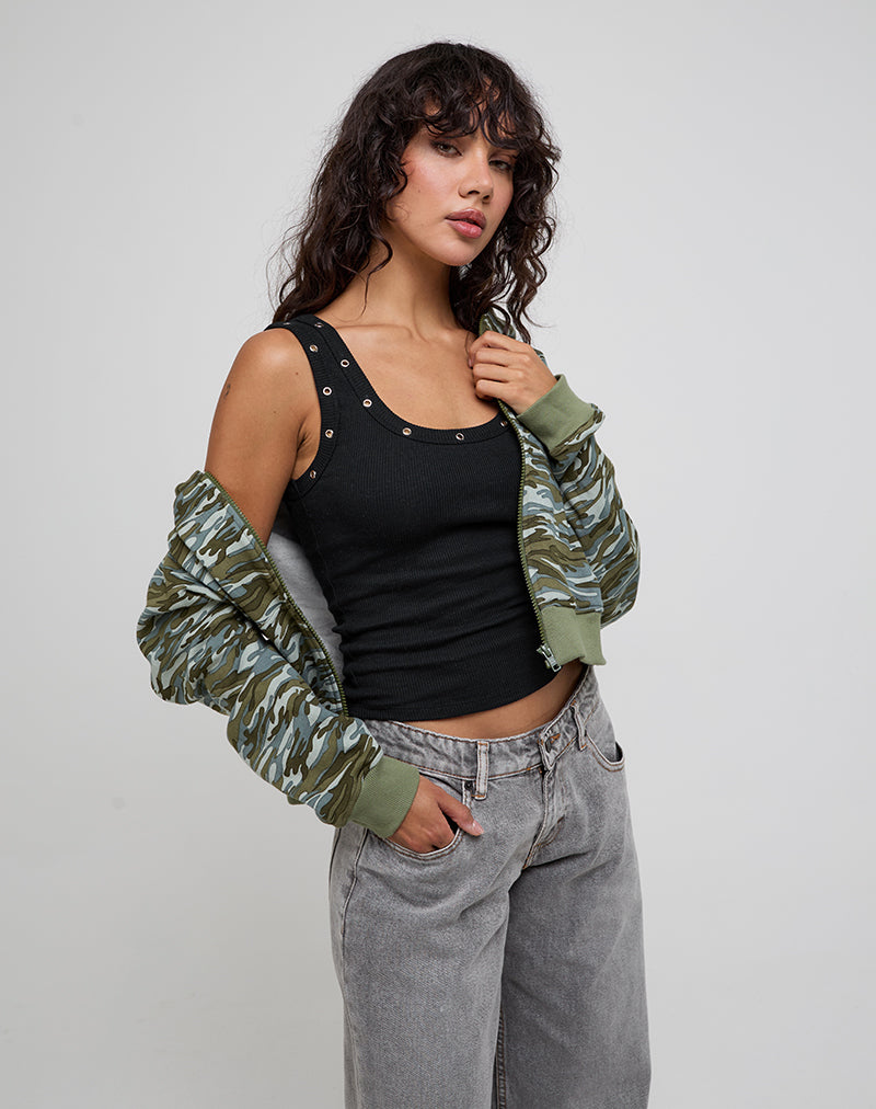 Immagine di Dax Eyelet Ribbed Vest Top in nero