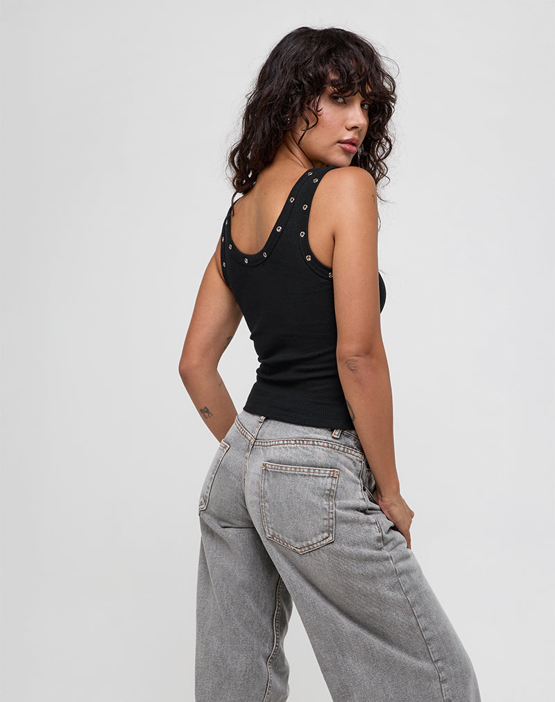Immagine di Dax Eyelet Ribbed Vest Top in nero