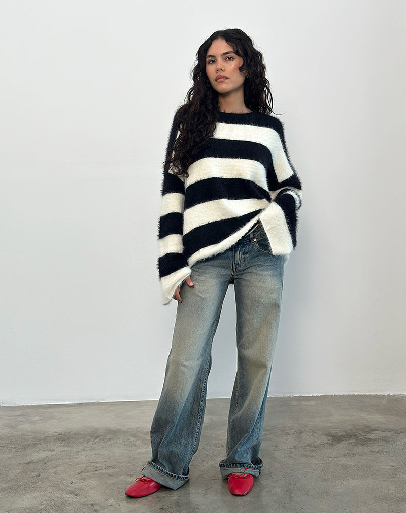 Immagine di Daya, maglione soffice a righe avorio e nere
