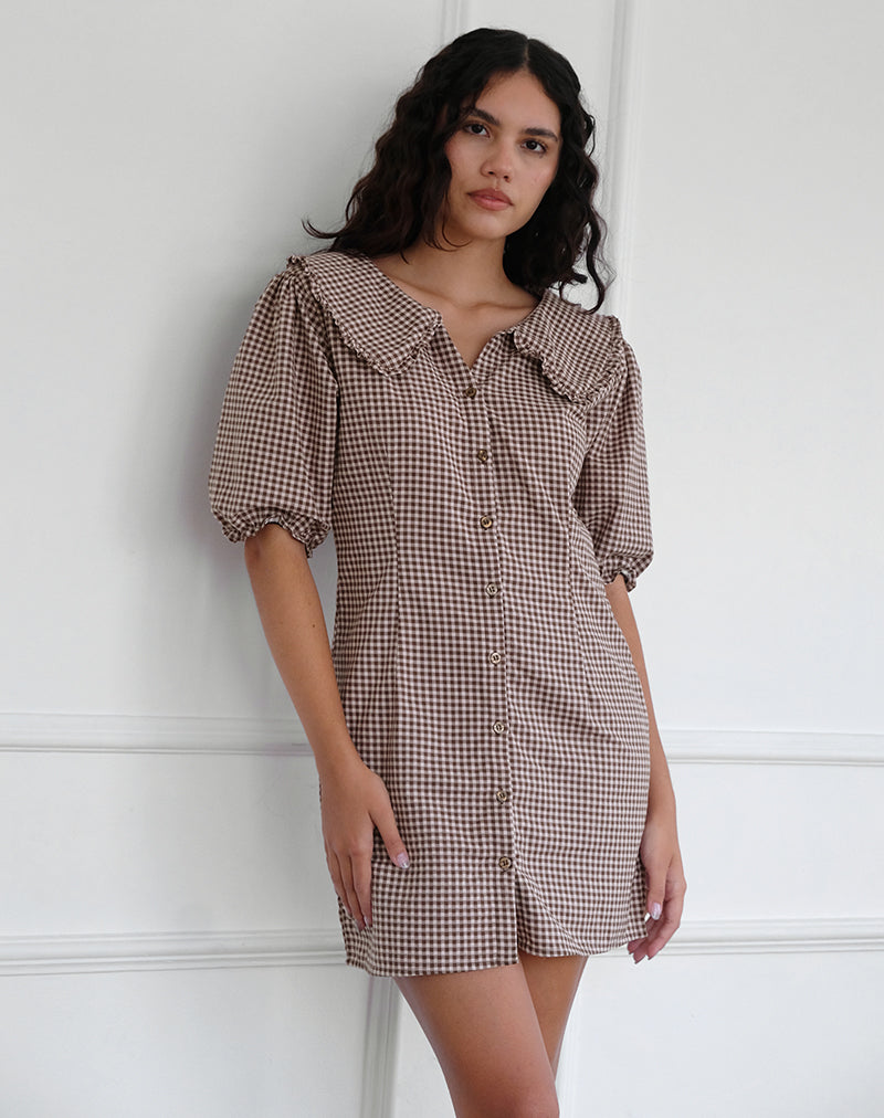 Abito Deja in Mini Gingham Marrone