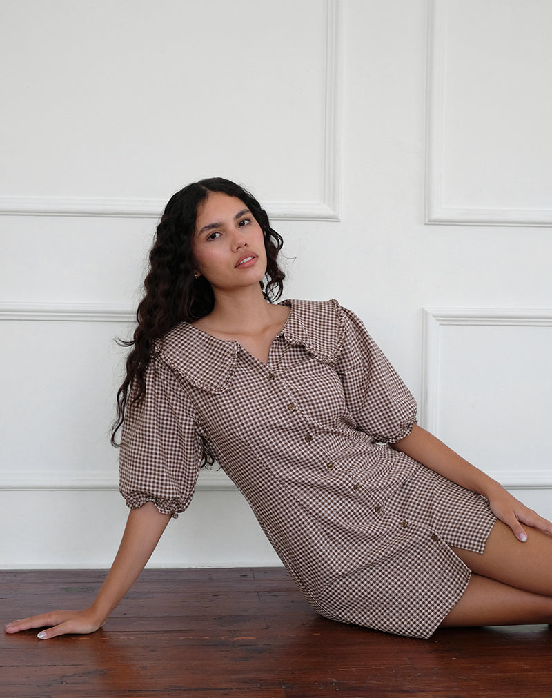 Abito Deja in Mini Gingham Marrone