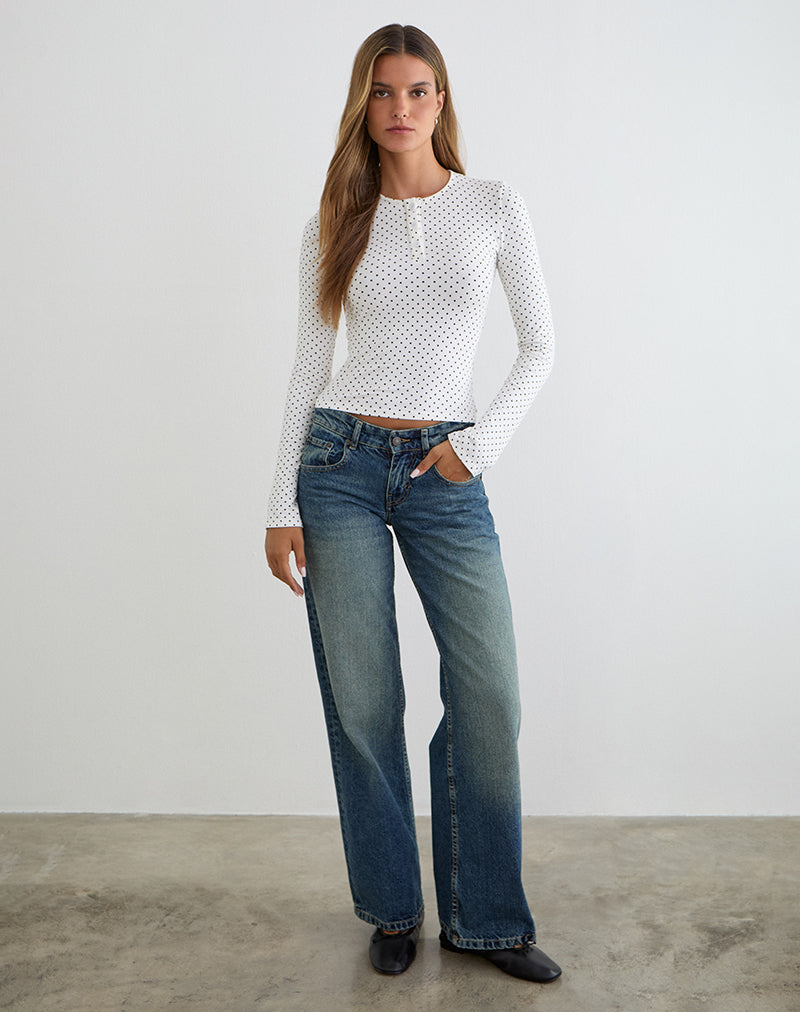 Top Delano bianco con stampa a micro pois neri