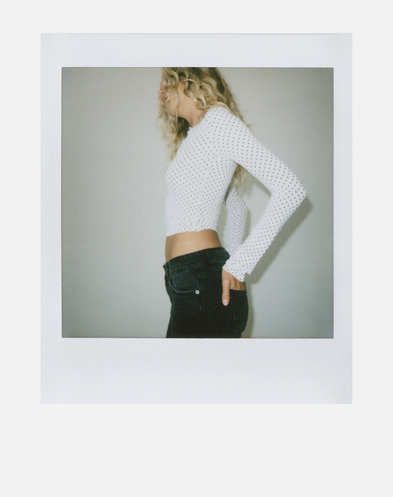 Immagine del top Delano bianco con stampa a micro pois neri