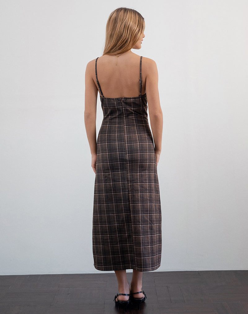 Immagine di Delfina Midi Dress in pizzo marrone check