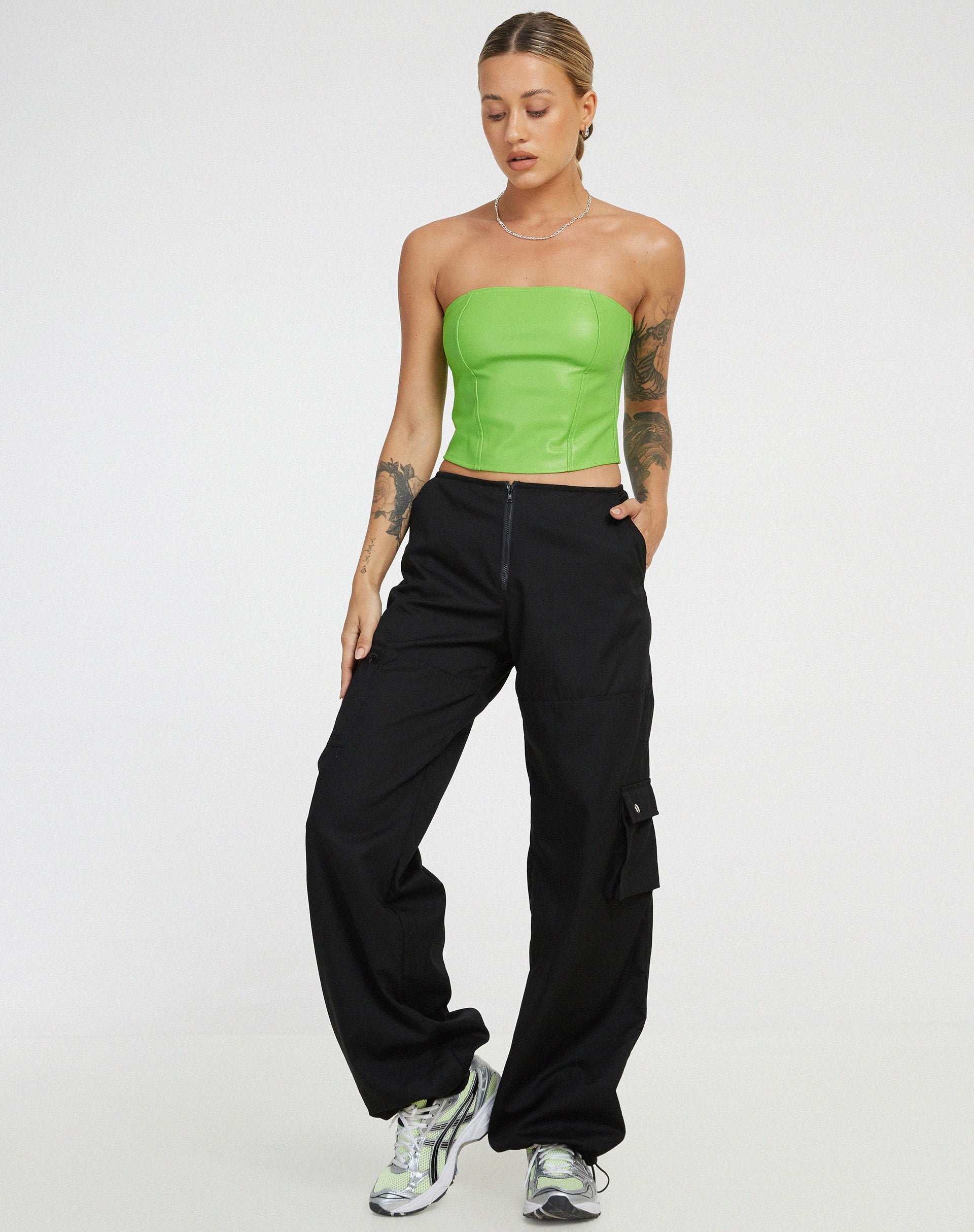 Top corsetto Dena in PU verde neon
