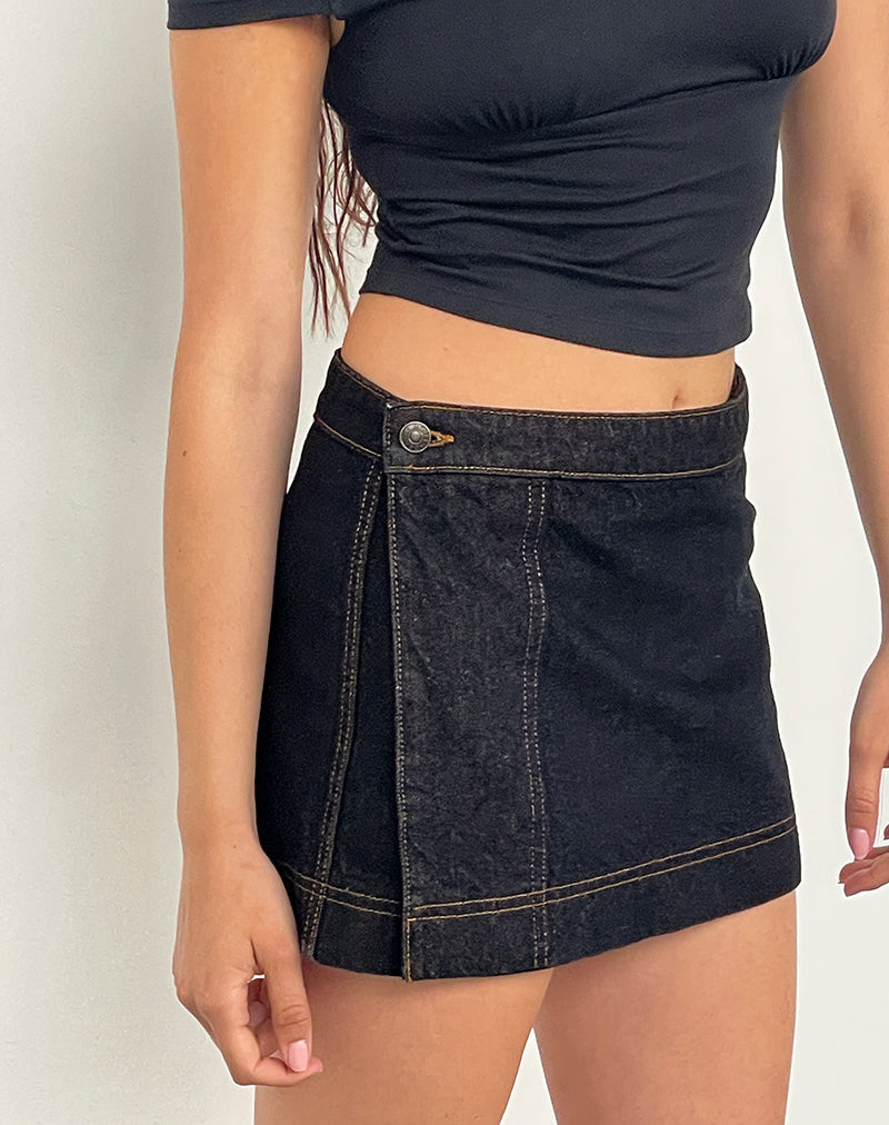 Mini gonna a portafoglio in denim indaco
