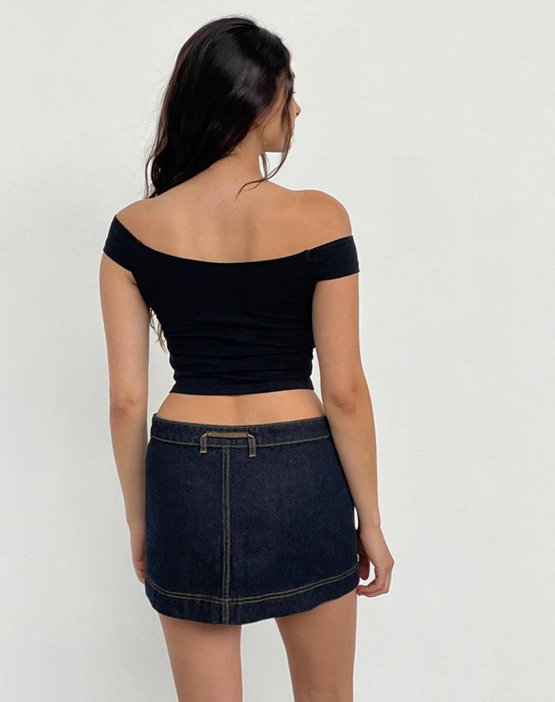 Immagine della mini gonna a portafoglio in denim indaco