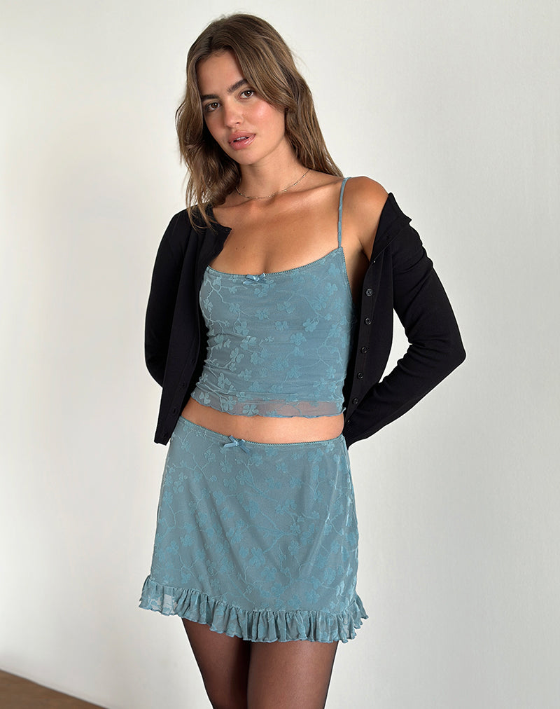 Immagine di Deri Cami Top in Grunge Floral Blu Grigio