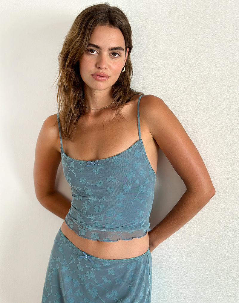 Immagine di Deri Cami Top in Grunge Floral Blu Grigio