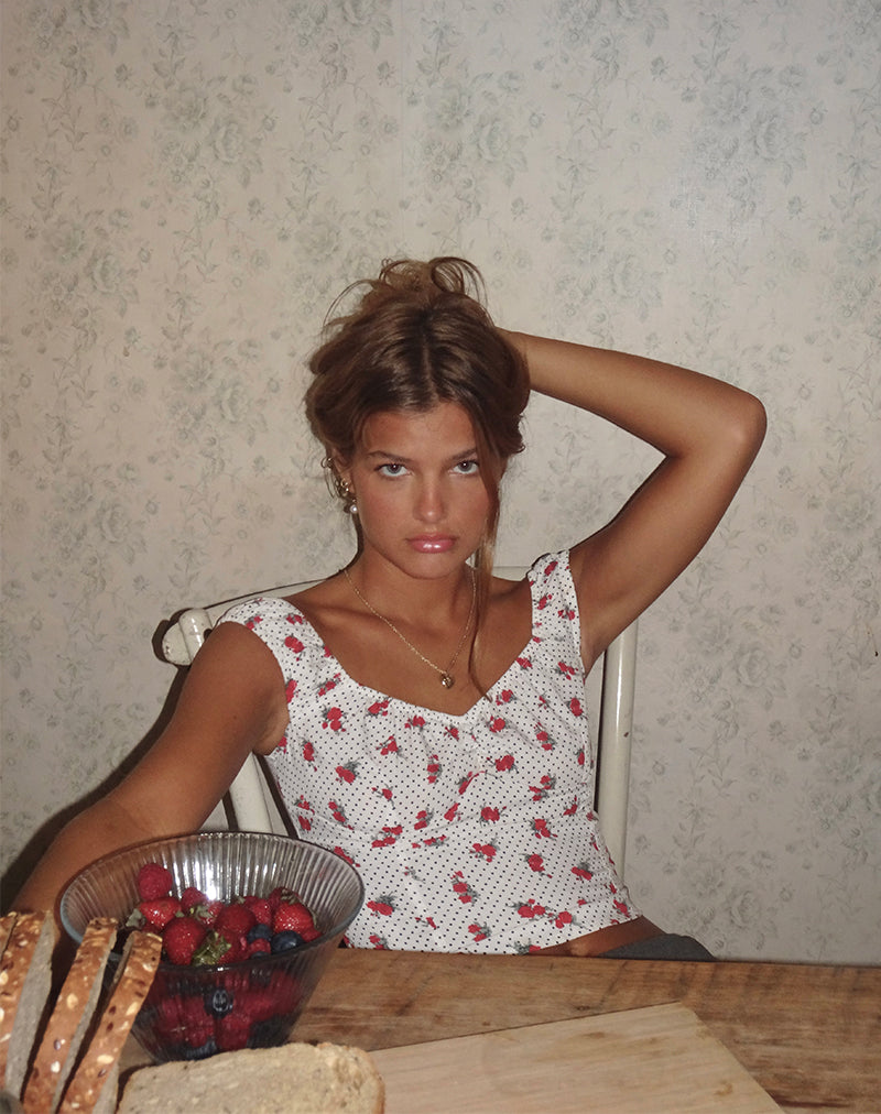 Derige - Top Bardot in Rosa Bianca Polka