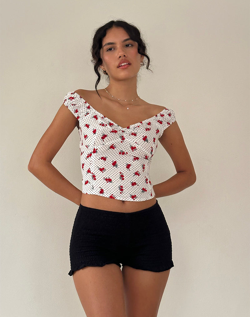 Immagine di Derige Top Bardot in Bianco Rosa Polka