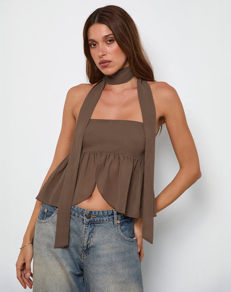 Top a fascia Desir in chiffon caffè