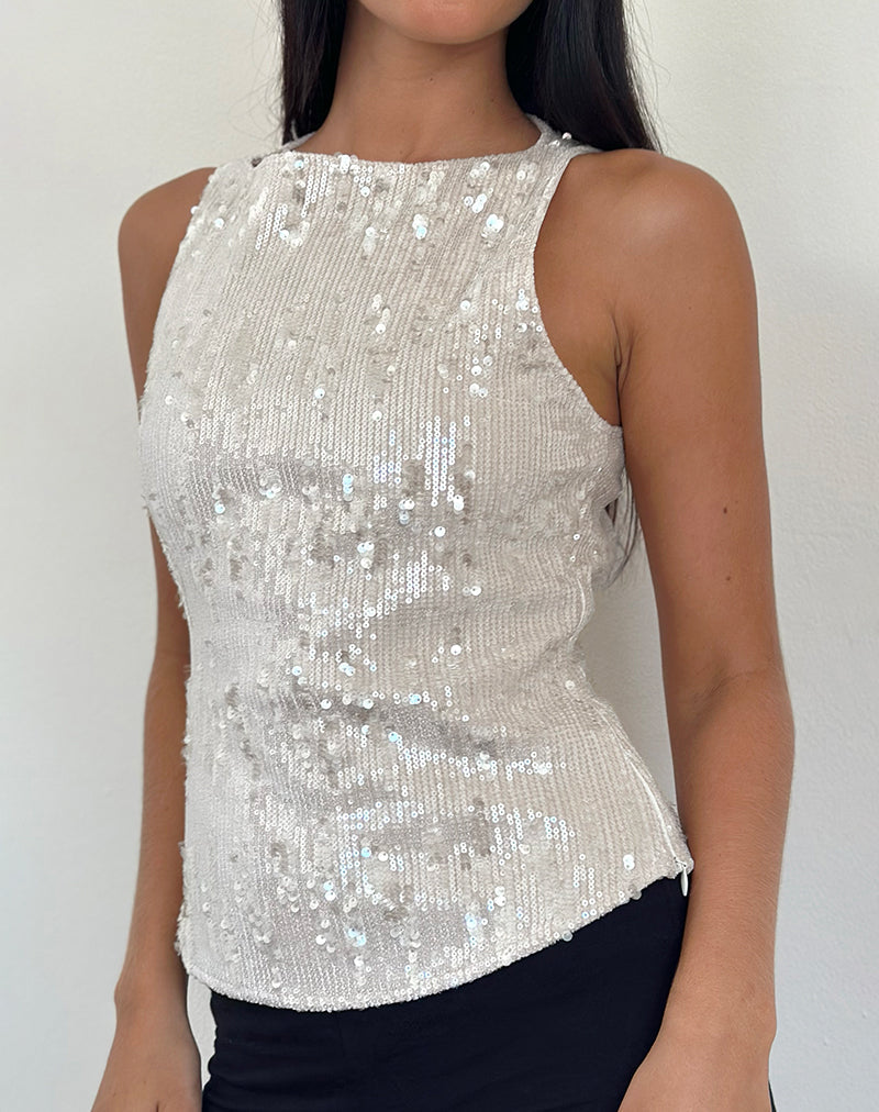 Top Desiran in paillettes crema