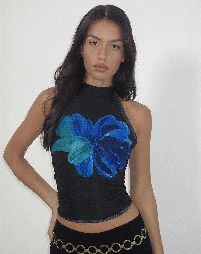 Immagine di Diana, top con scollo a mezza coscia in acquerello blu
