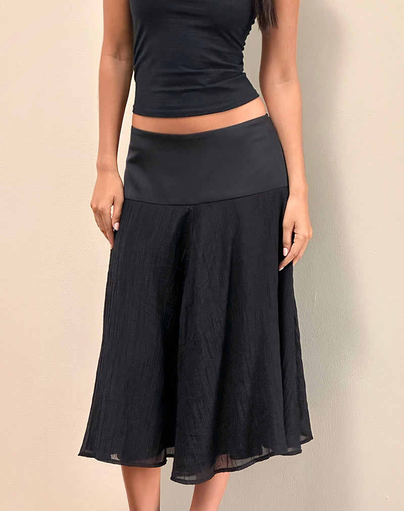 Gonna midi in chiffon e raso Diera in nero