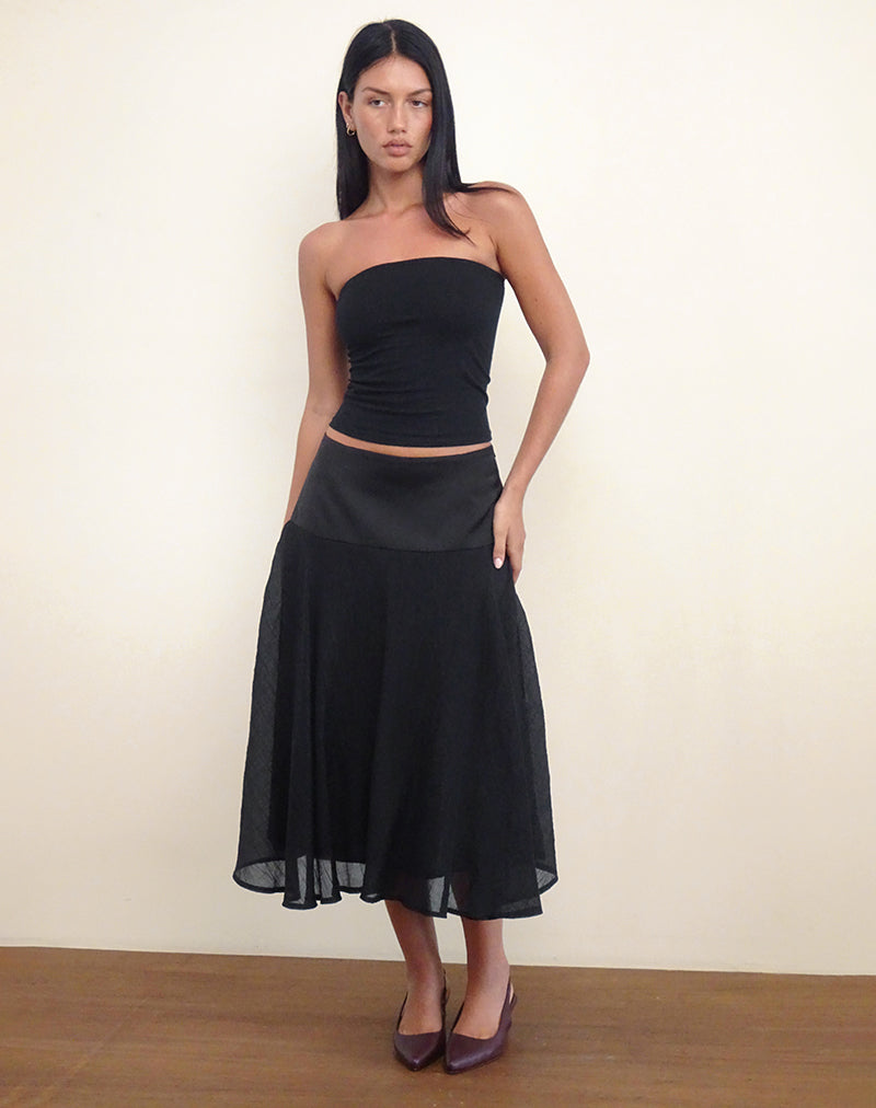 Immagine di Diera Satin Chiffon Midi Skirt in nero