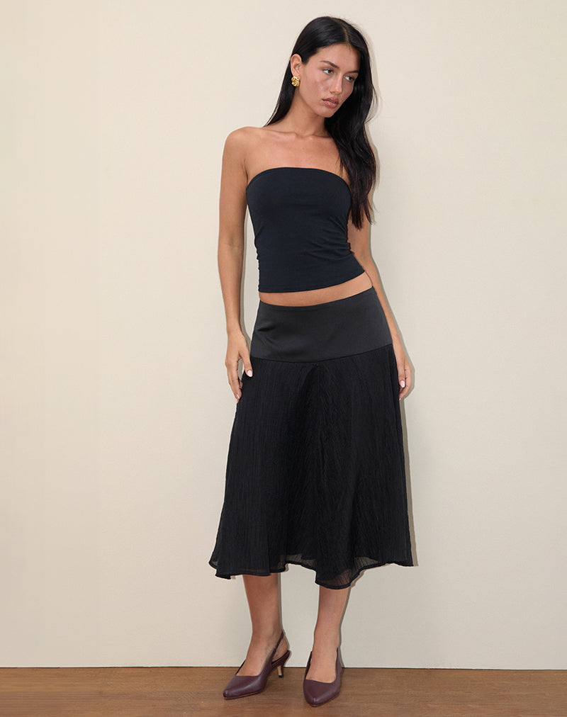 Gonna midi in chiffon e raso Diera in nero