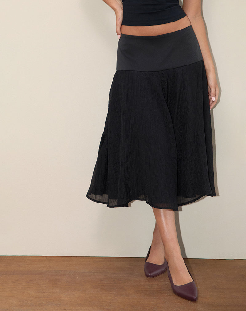 Immagine di Diera Satin Chiffon Midi Skirt in nero