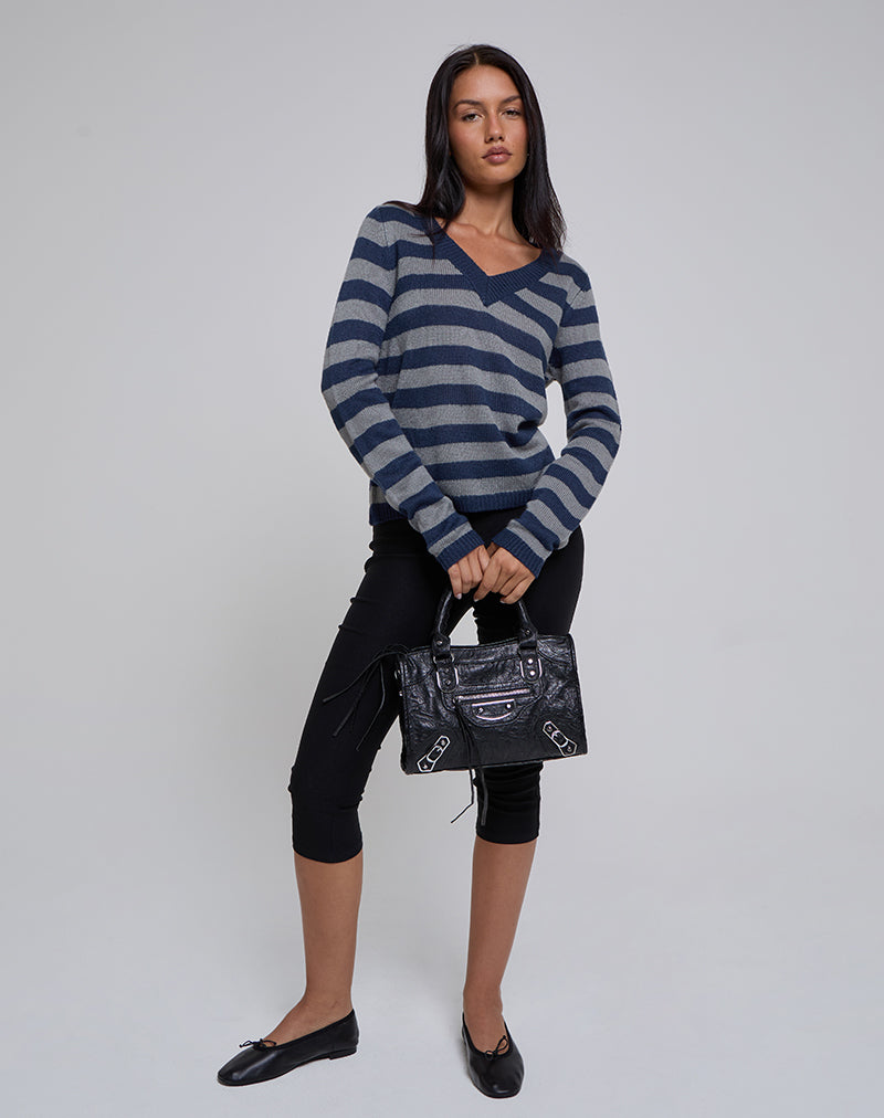 Immagine di Dikara - Maglia con scollo a V a righe blu tonale