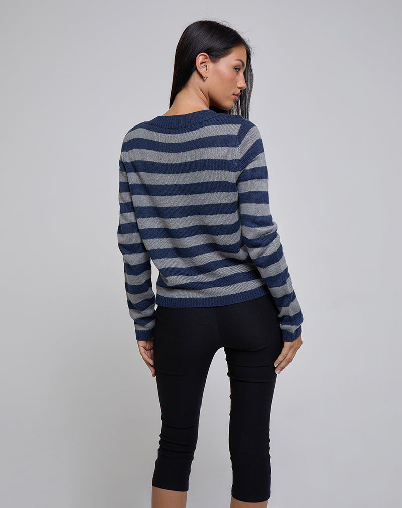 Immagine di Dikara - Maglia con scollo a V a righe blu tonale