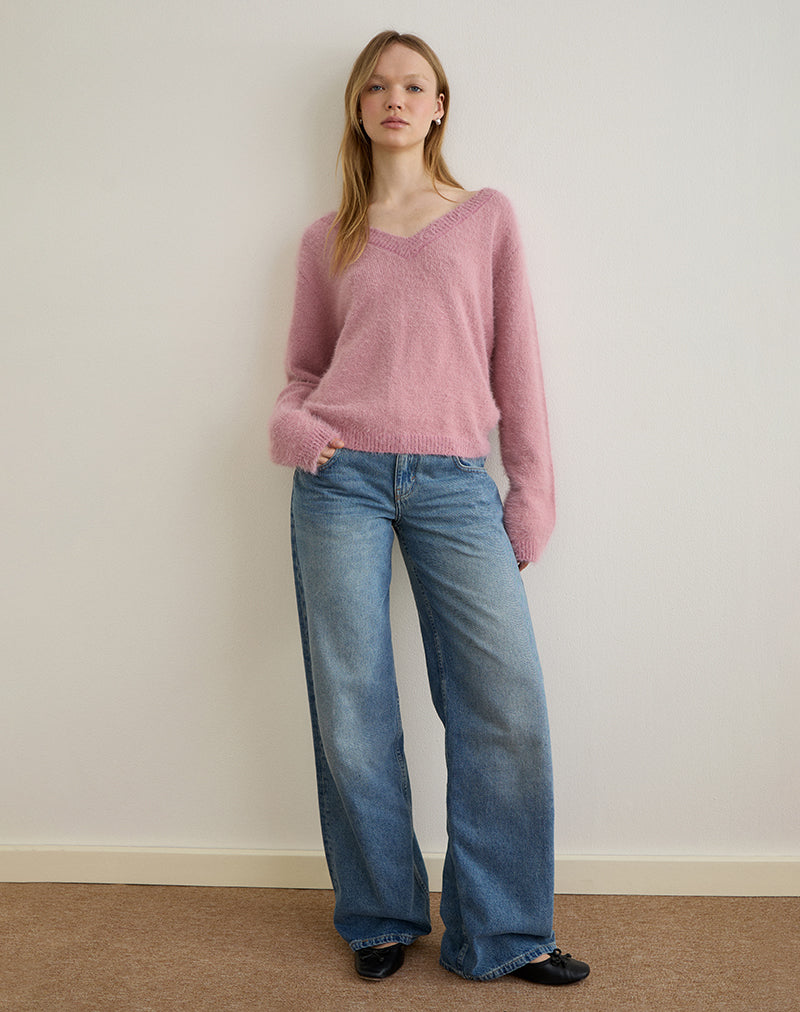 Immagine di Dikara: maglione con sciarpa in maglia rosa polvere