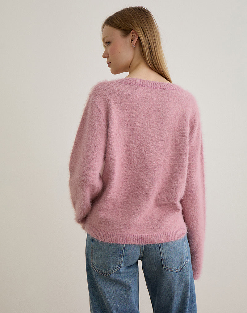 Immagine di Dikara: maglione con sciarpa in maglia rosa polvere